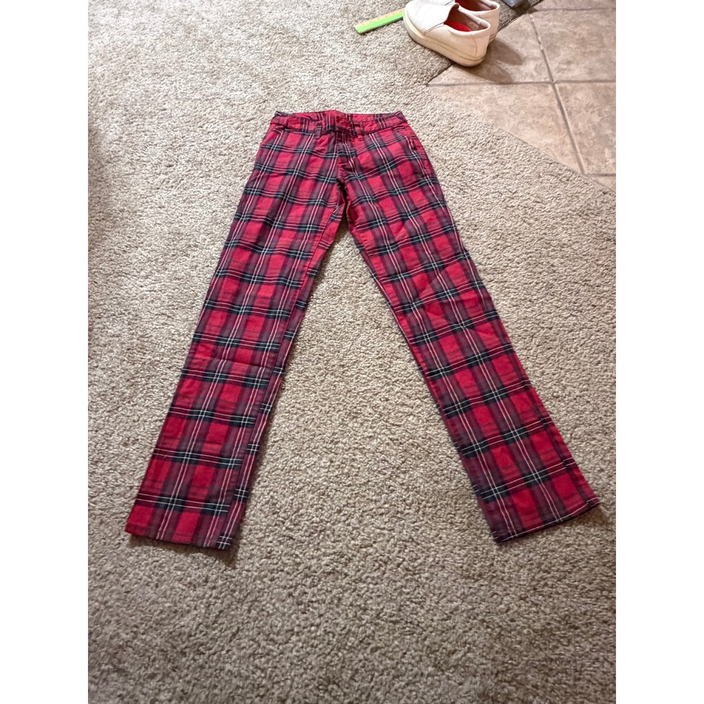 Zumiez Empyre Caelie Straight Crop Pants Red Tartan Plaid Women Size 00 - Picture 7 of 11